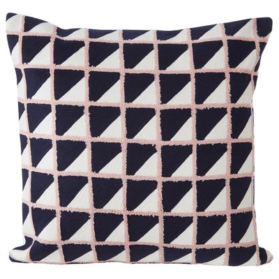 Embroidered Grid Design Navy and Pink Filled Cushion SO'HOME