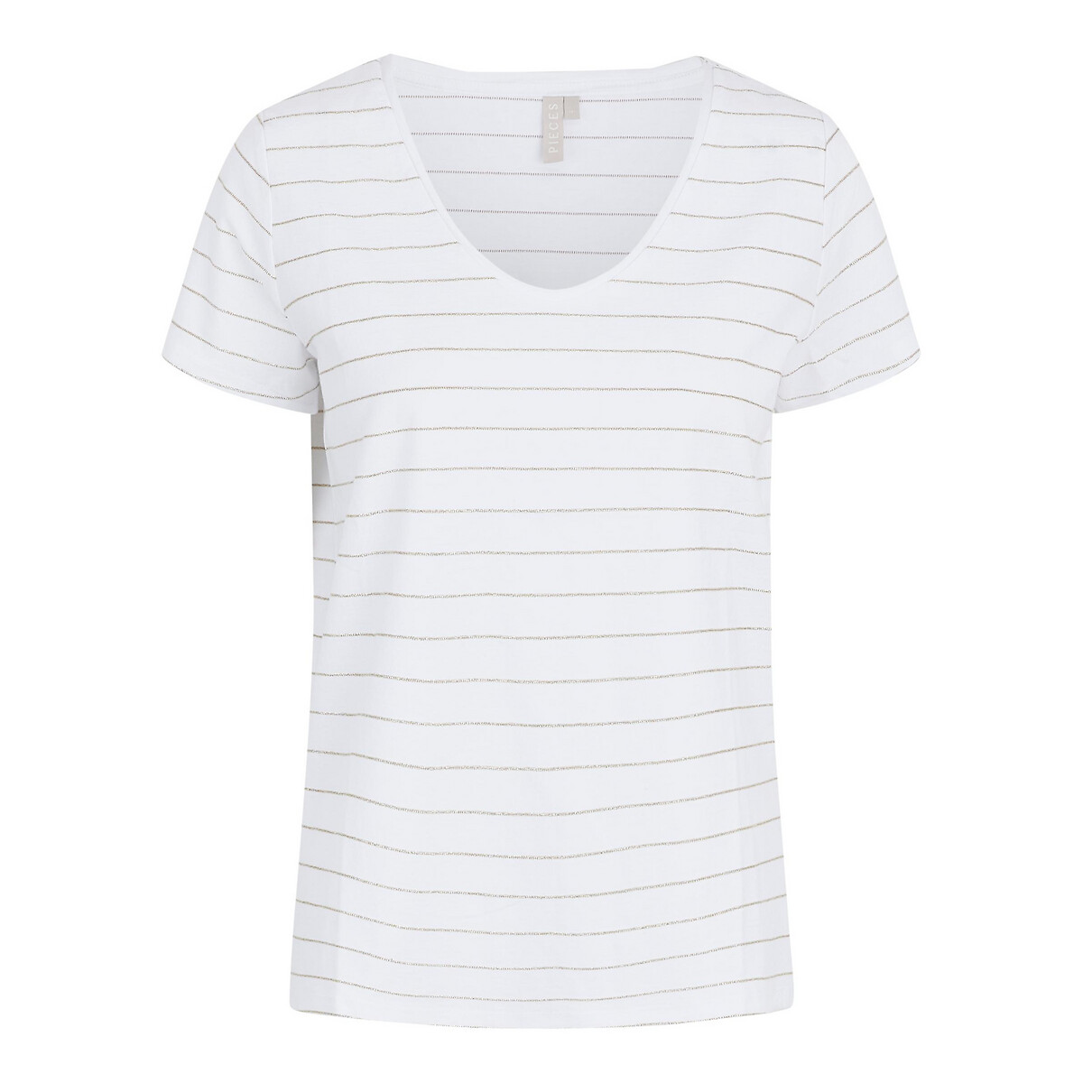 Striped Cotton T-Shirt with V-Neck