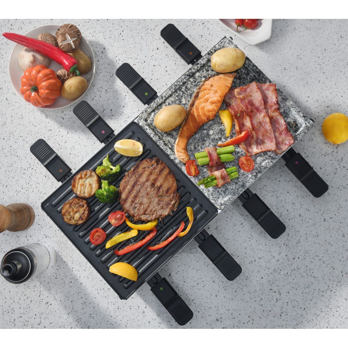 raclette, pierre à cuire et grill 8 personnes design convivial