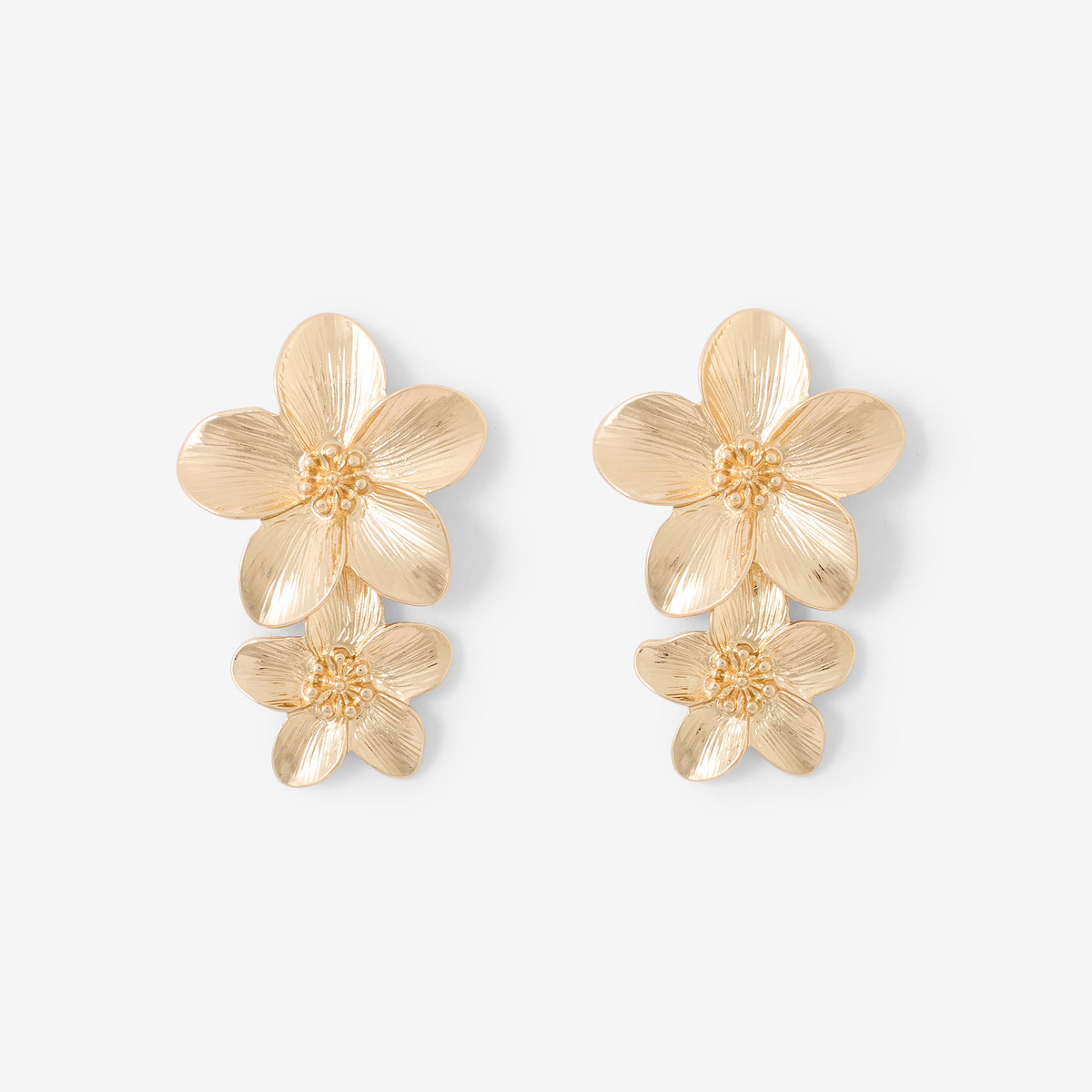 Boucles d'oreilles double fleur dorées, BALABOOSTE