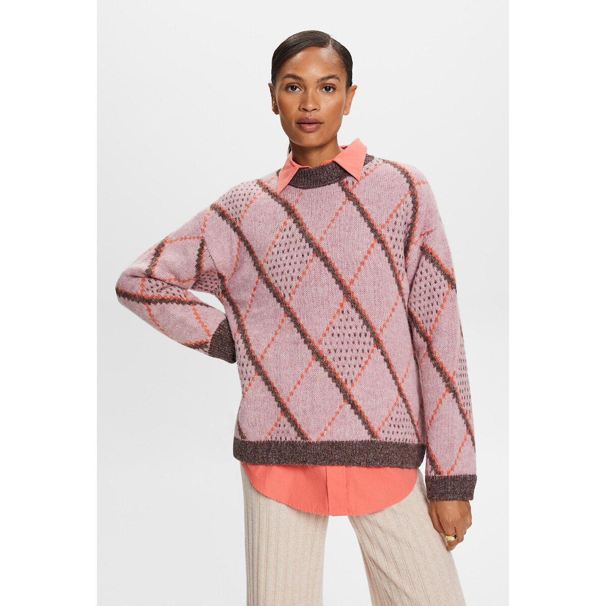 Checked Jacquard Jumper with Crew Neck