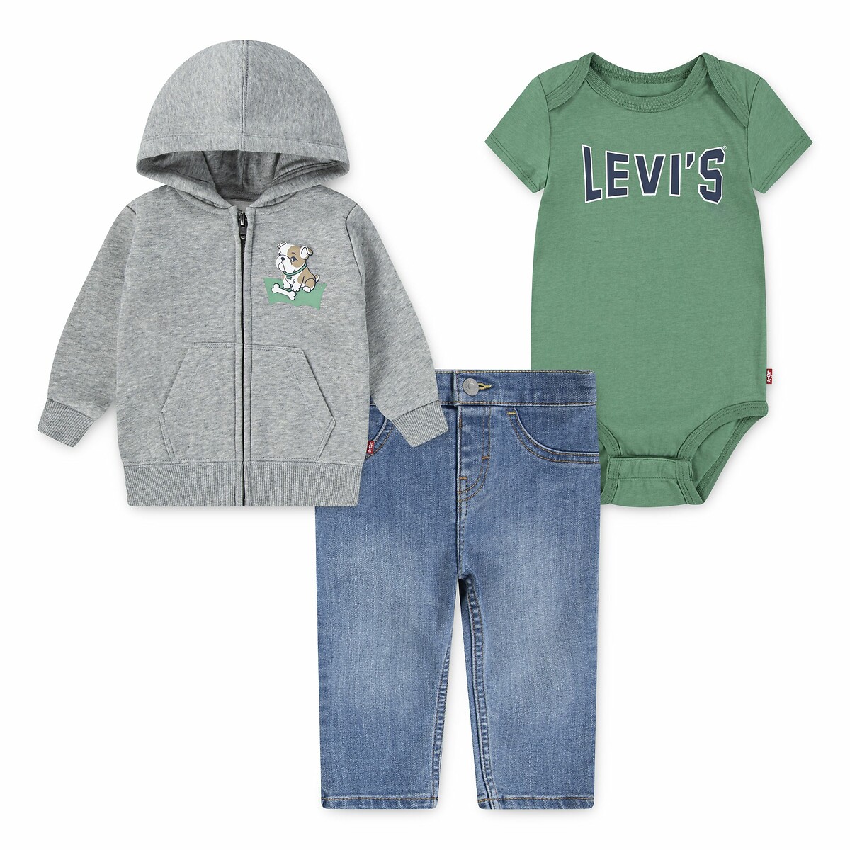 Ensemble 3 pièces (body + sweat zippé + jean)