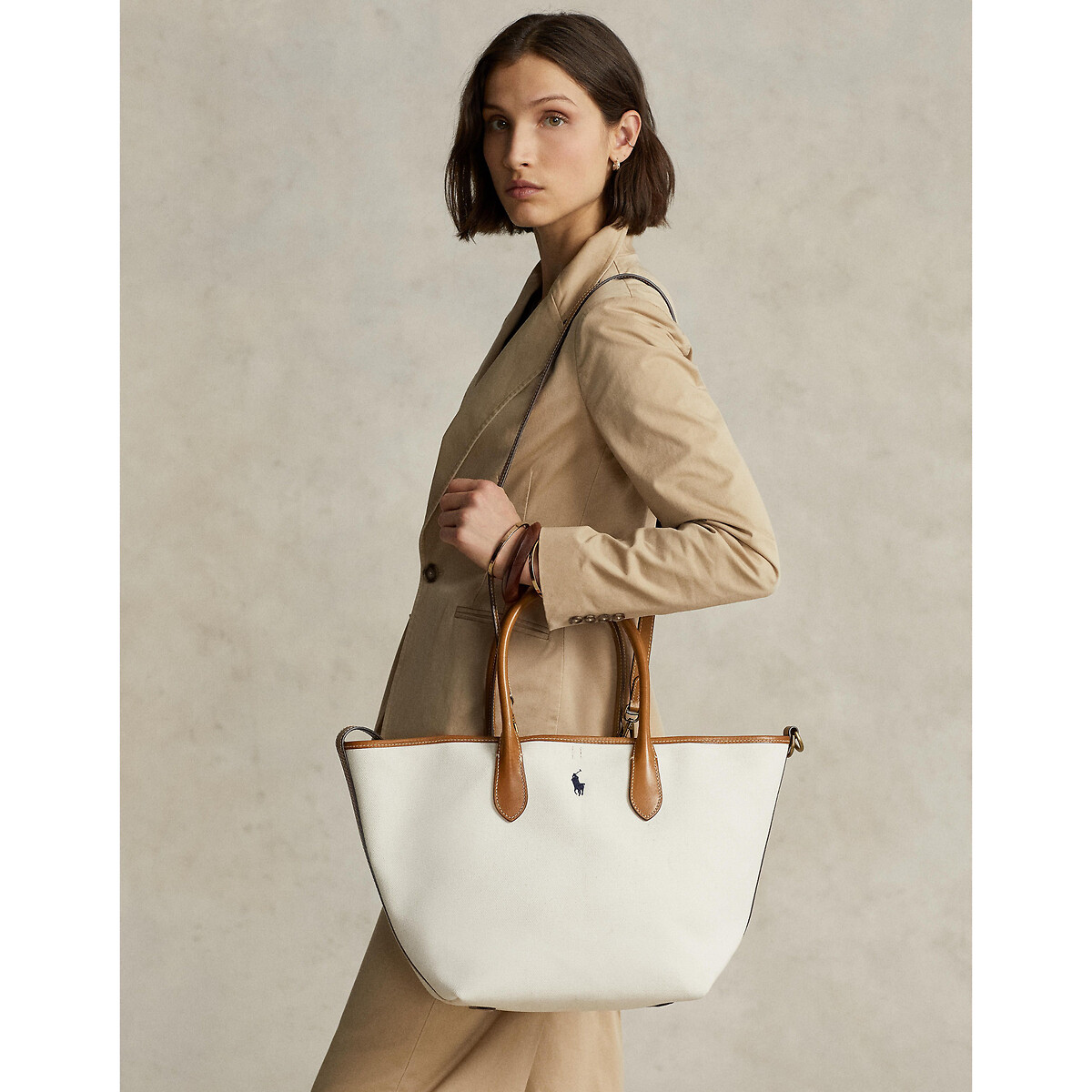 Cotton canvas tote bag , ecru/navy, Polo Ralph Lauren | La Redoute