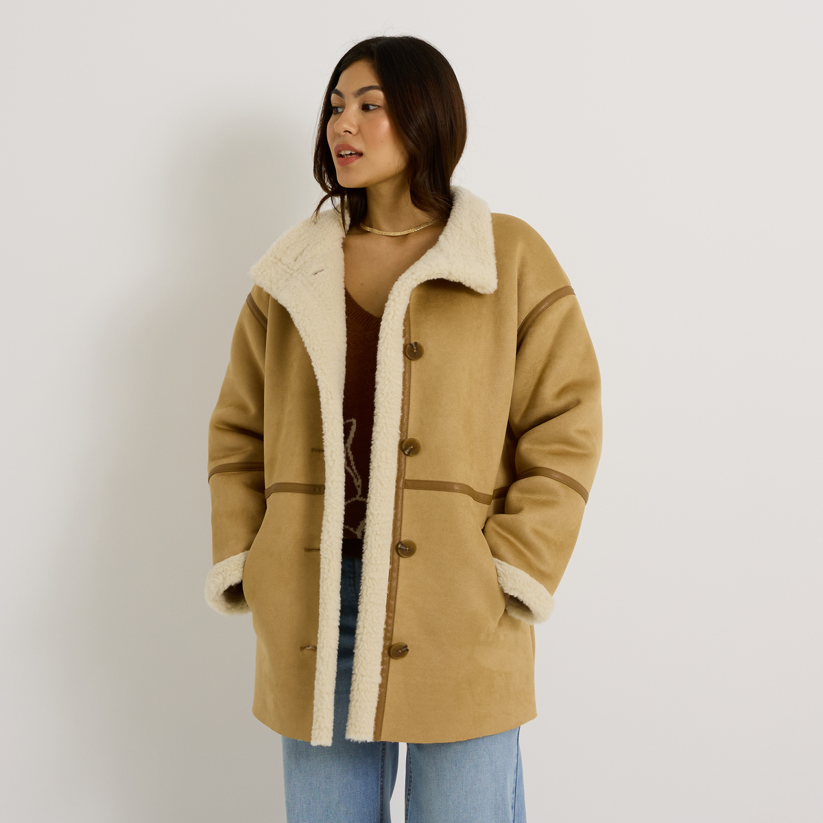 Manteau effet peau lainée, GRAIN DE MALICE