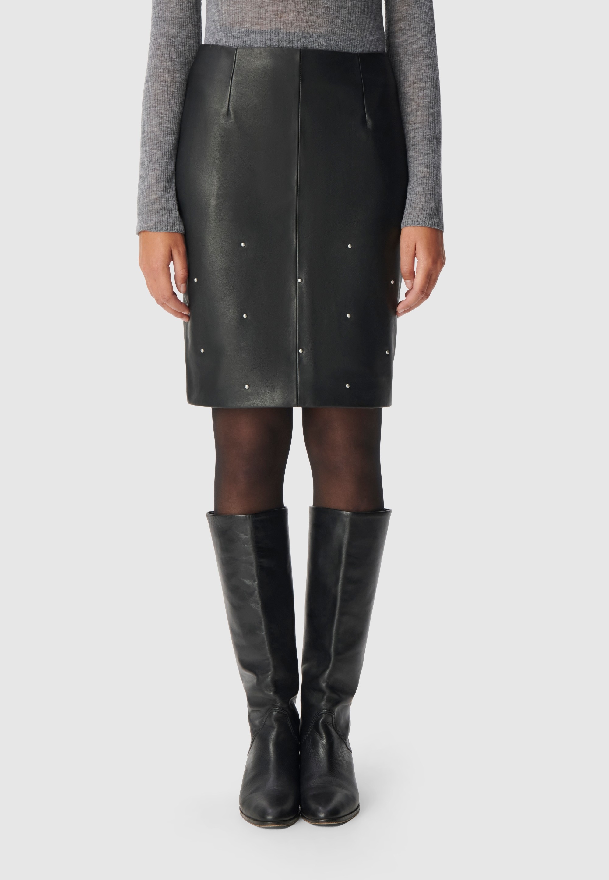 Jupe cuir décor clous forme crayon, IKKS