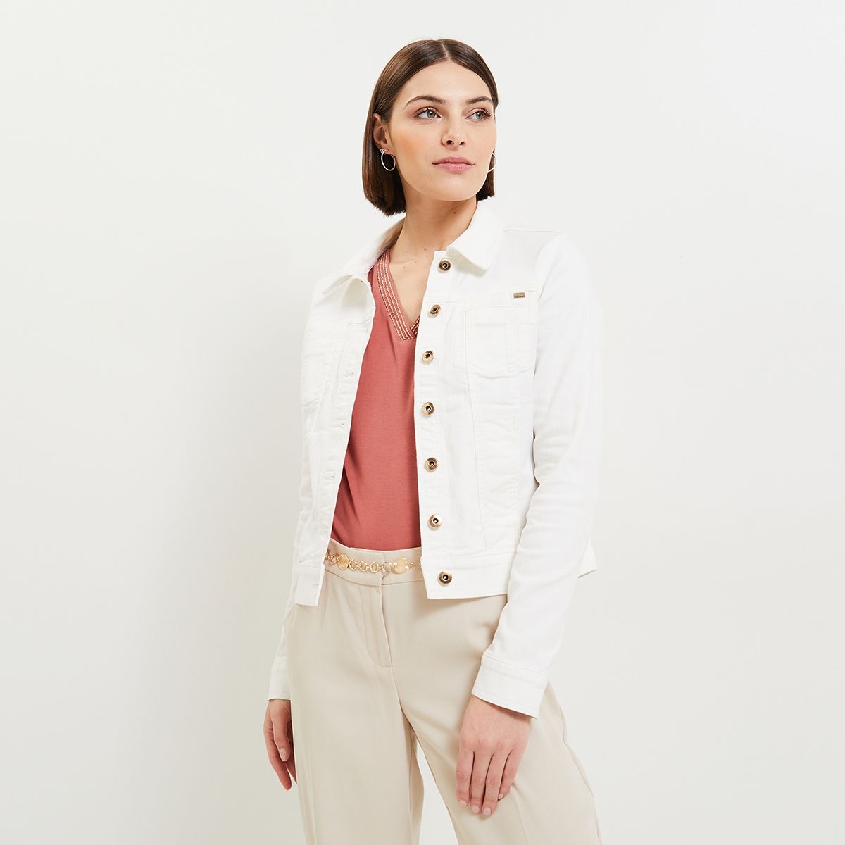 Veste en jean blanche courte online femme