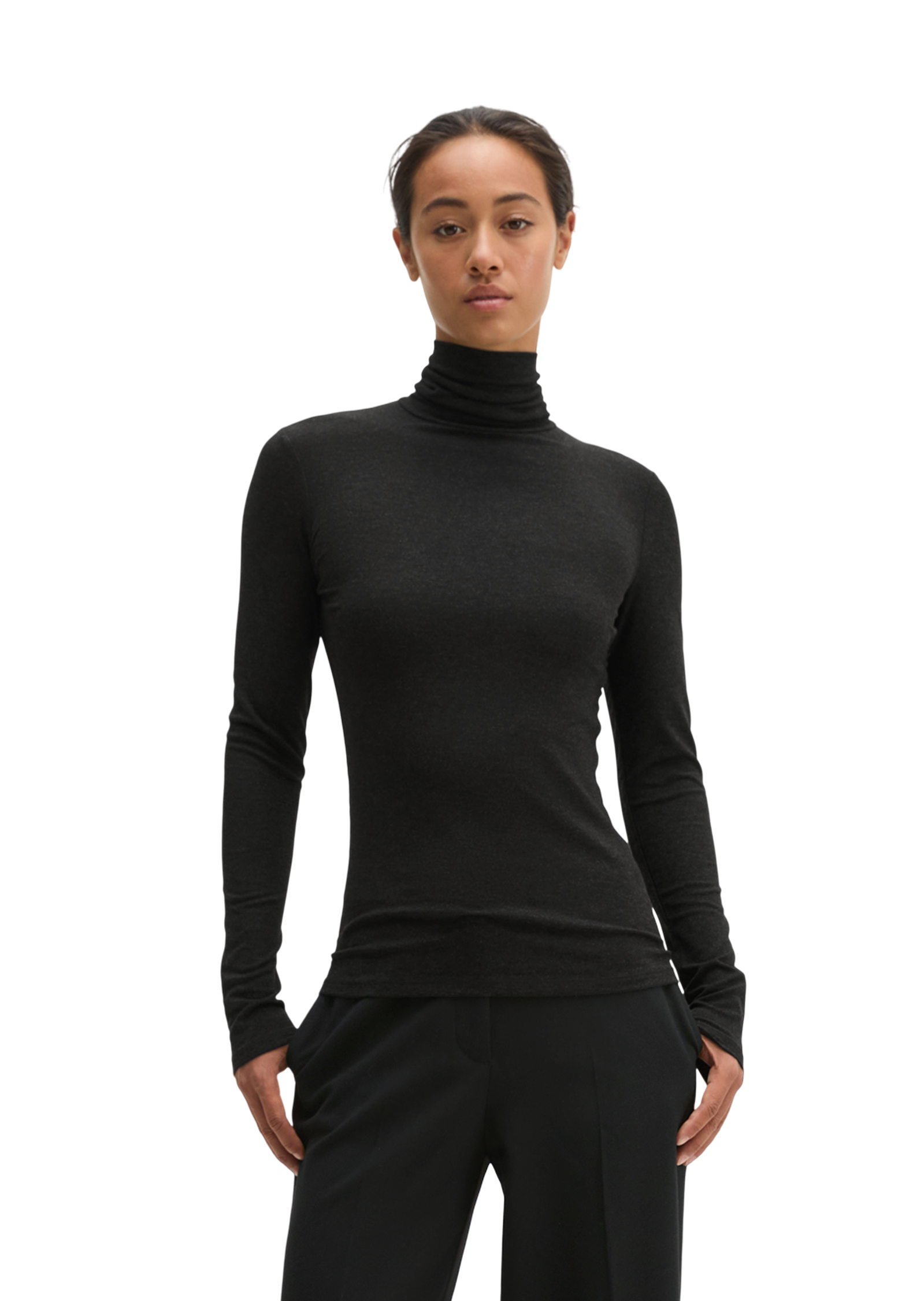 T-shirt à col roulé et manches longues, coupe ajustée en TENCEL™ Modal extensible, MARC O'POLO