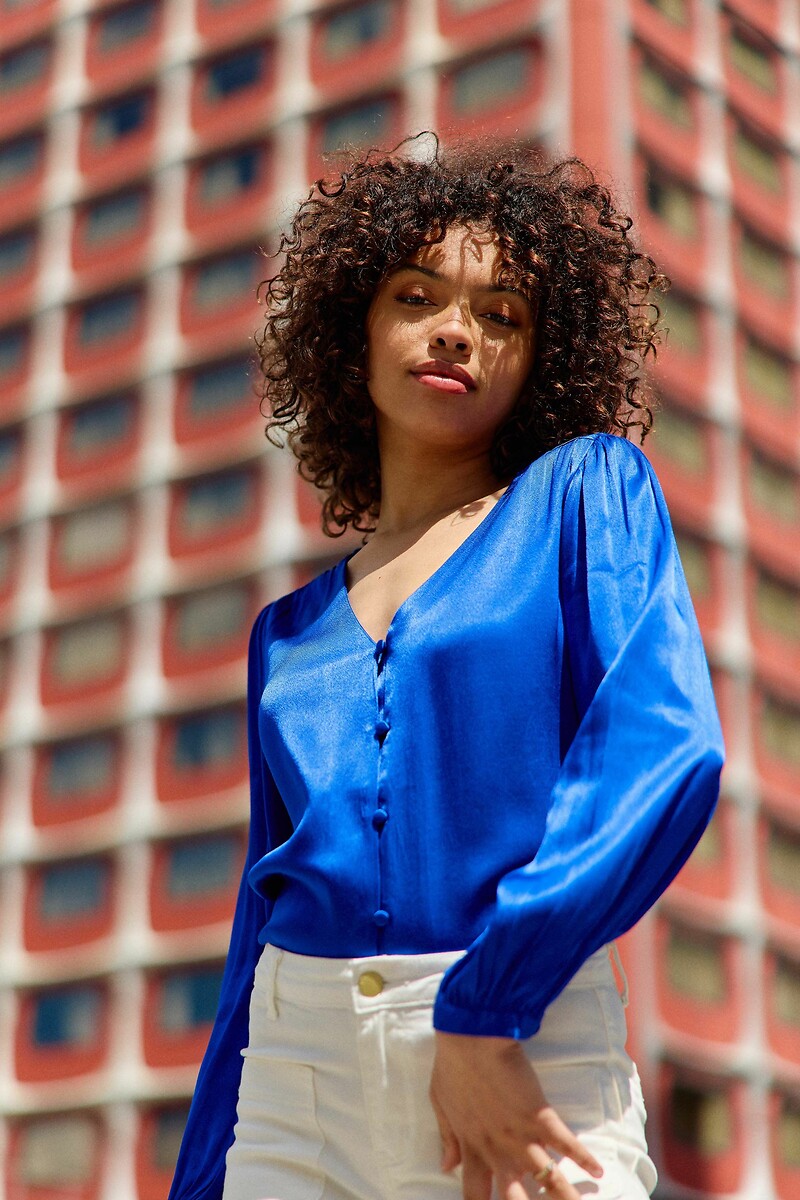 Satijnen blouse met lange mouwen BIANCA