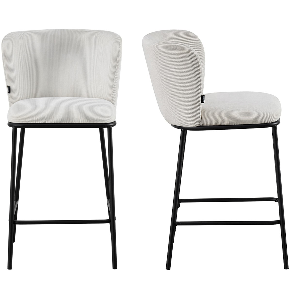 Lot de 2 tabourets de bar en velours côtelé, piètement noir - TOMA, HOMIFAB