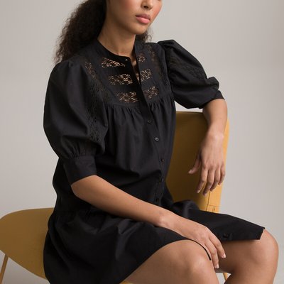 Cotton Button-Through Dress with Braided Detailing LA REDOUTE COLLECTIONS