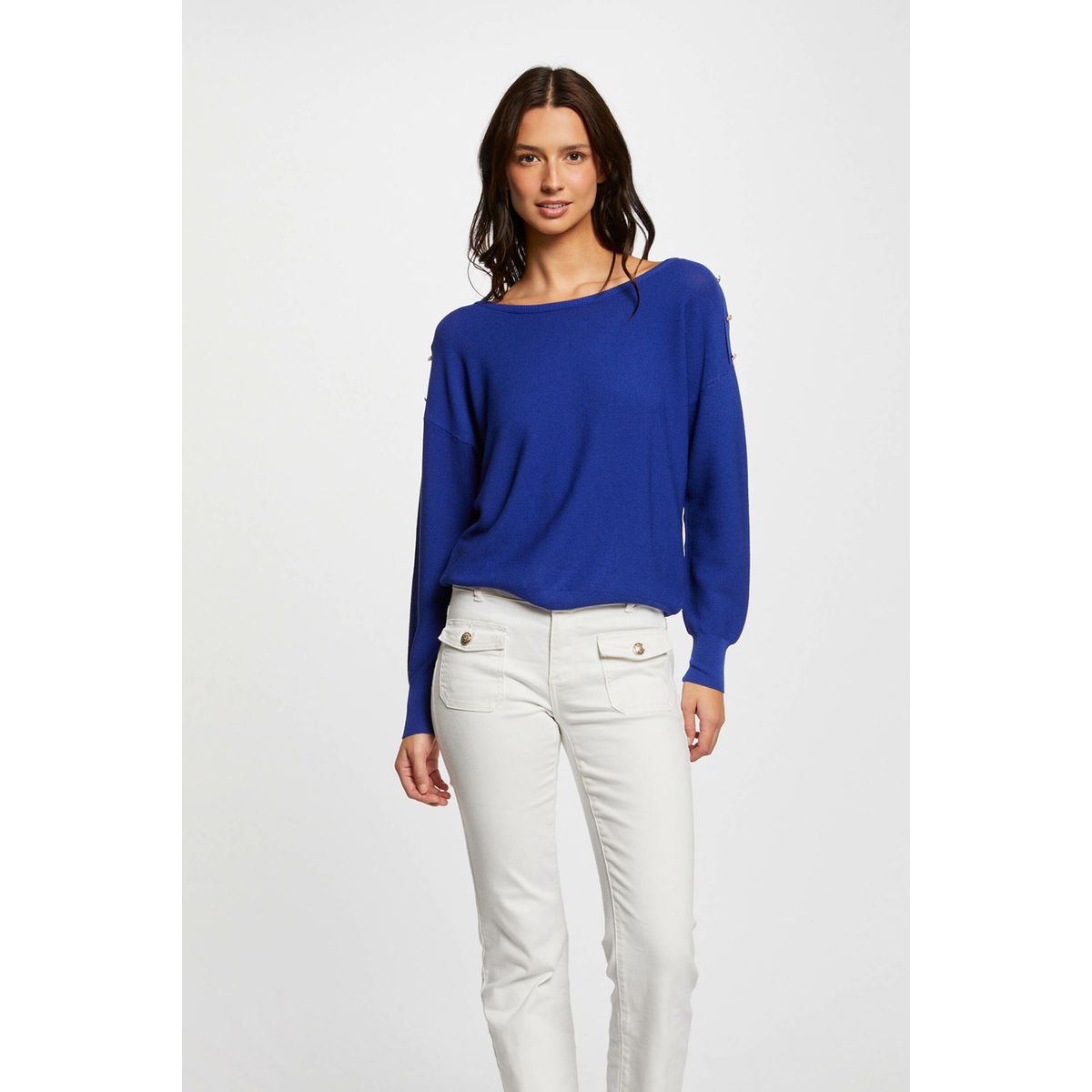 Pull col v deals dos femme
