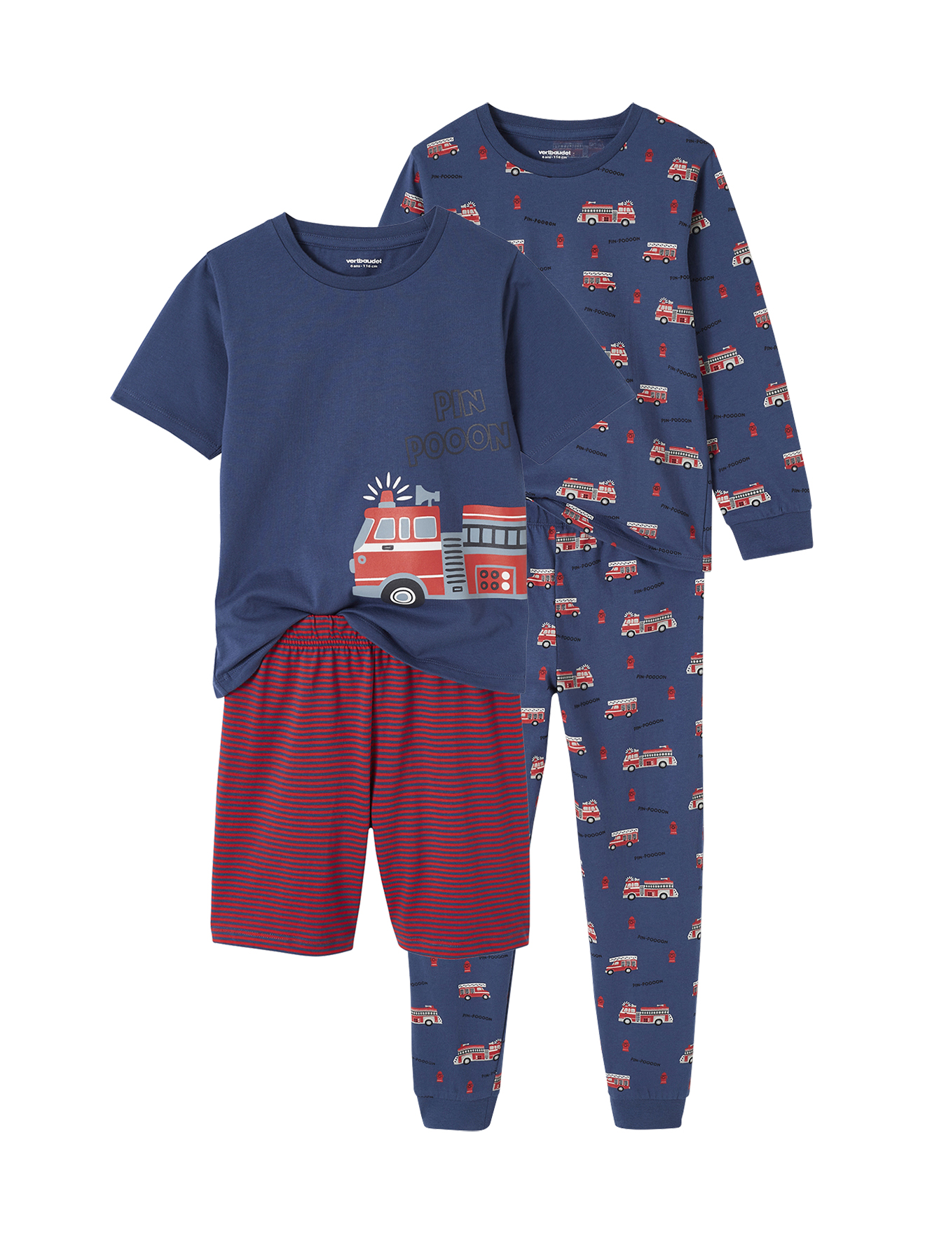 Lot pyjama + pyjashort pompiers, VERTBAUDET