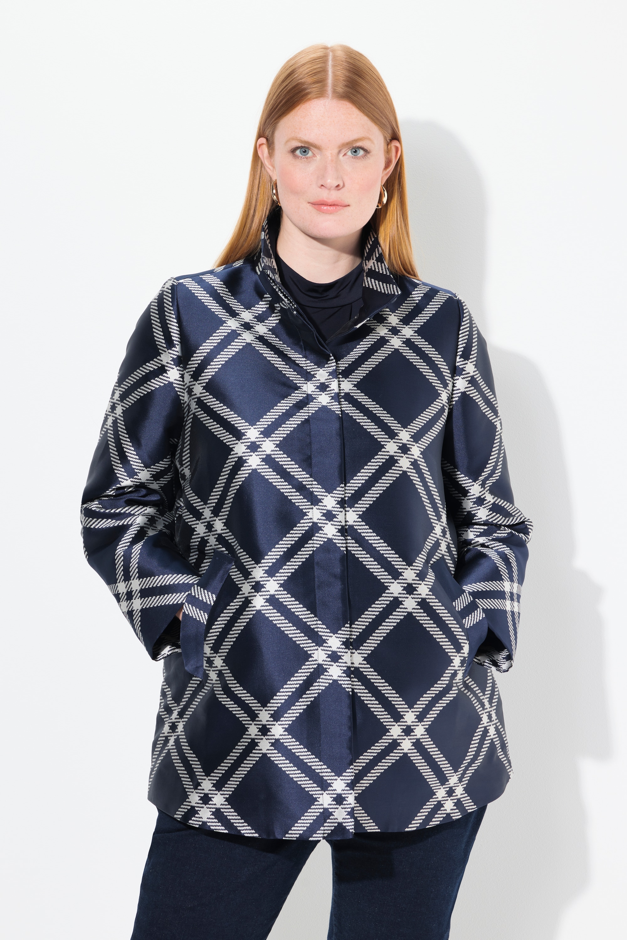 Veste à carreaux avec col montant et pli, ULLA POPKEN