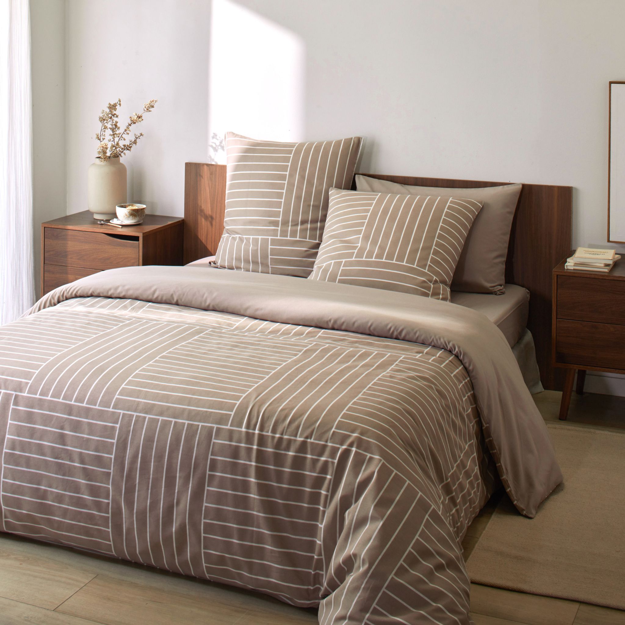 Parure de lit coton taupe - TESS, TERRE DE NUIT