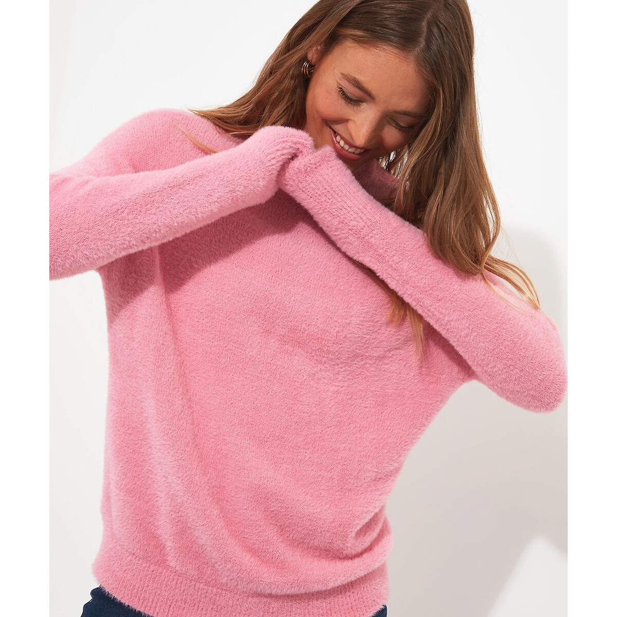 High neck pink on sale jumper