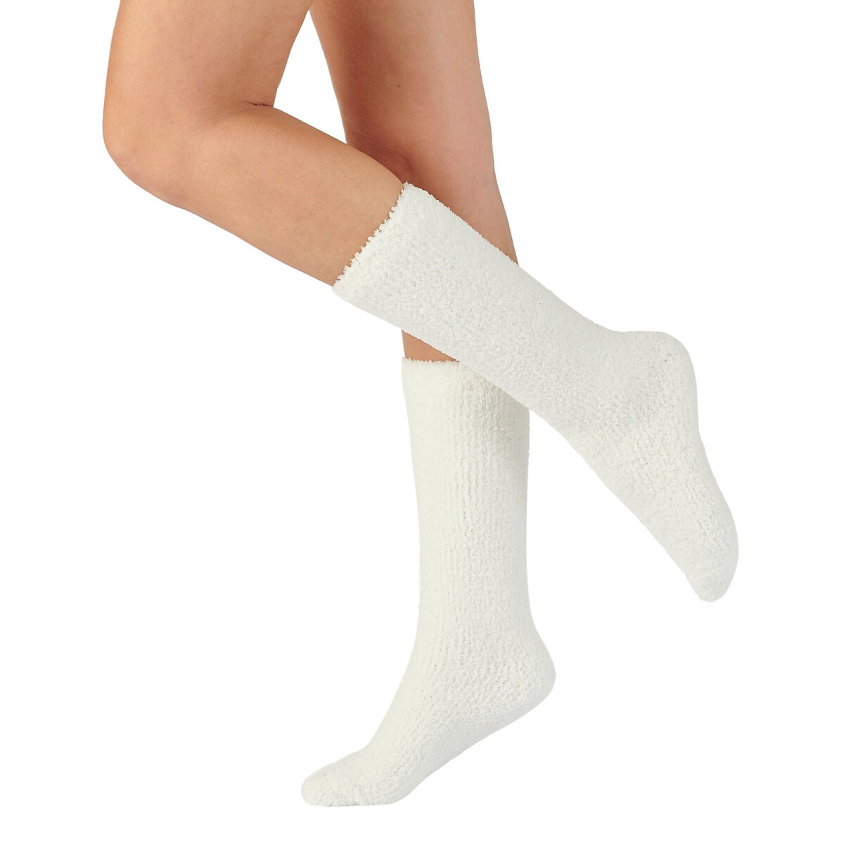 pair of knee-high socks in fluffy knit
