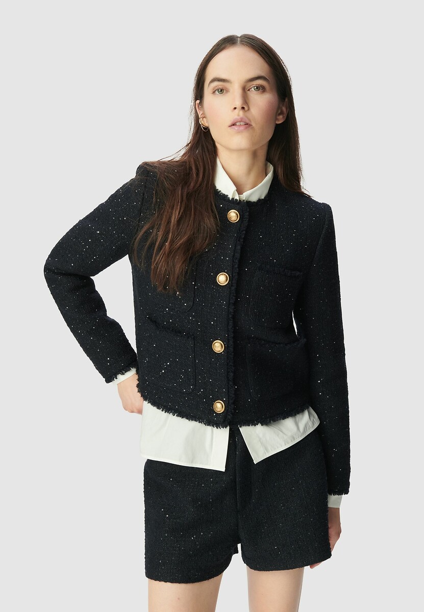 Tweed Jacket with Crew Neck and Long Sleeves, IKKS