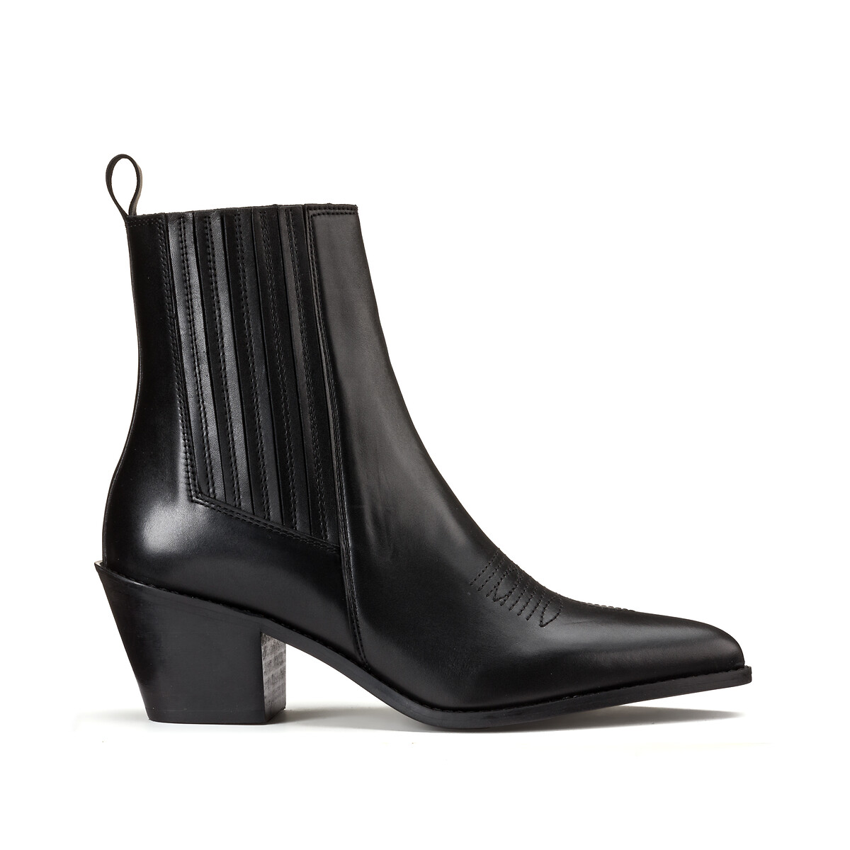Les signatures - leather cowboy ankle boots, made in europe, black, La ...