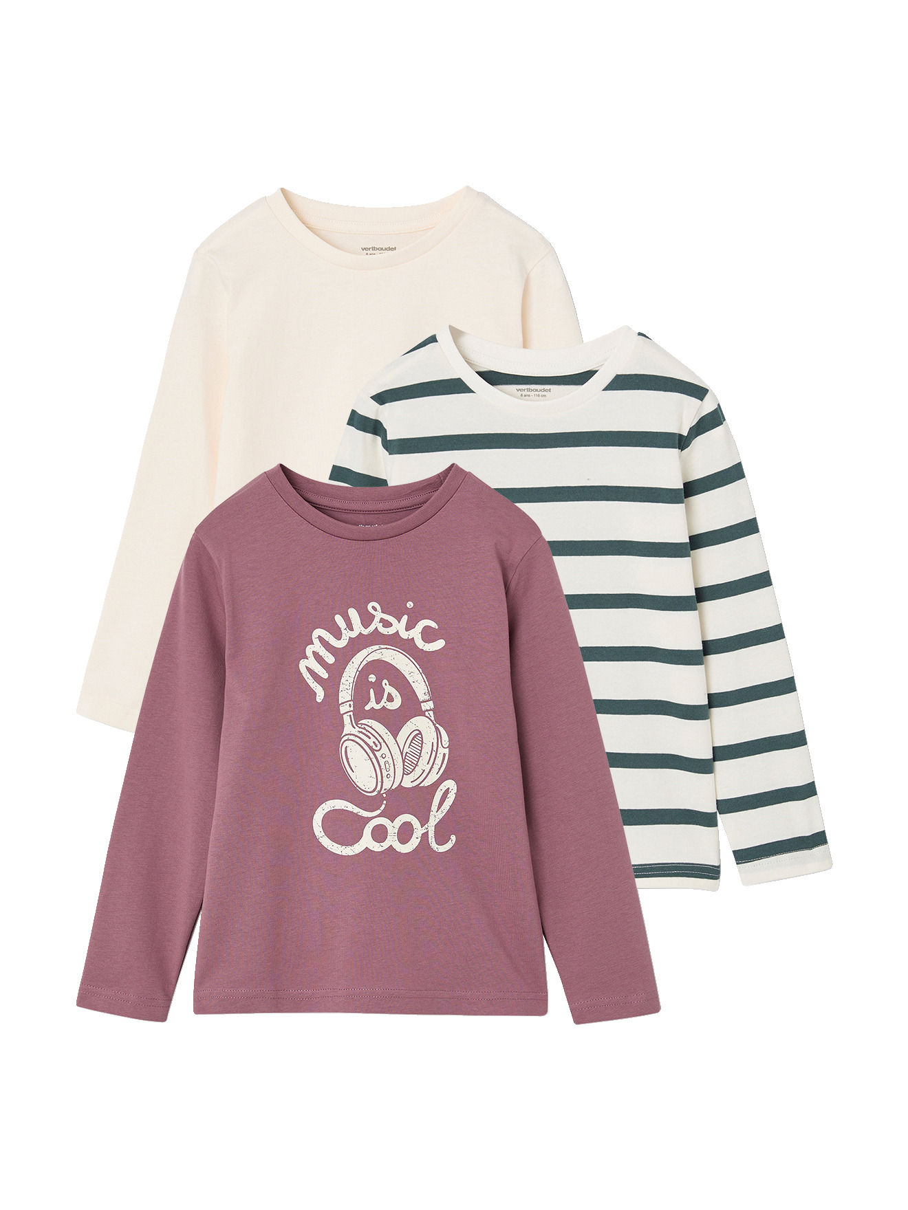 Lot de 3 T-shirts manches longues, VERTBAUDET