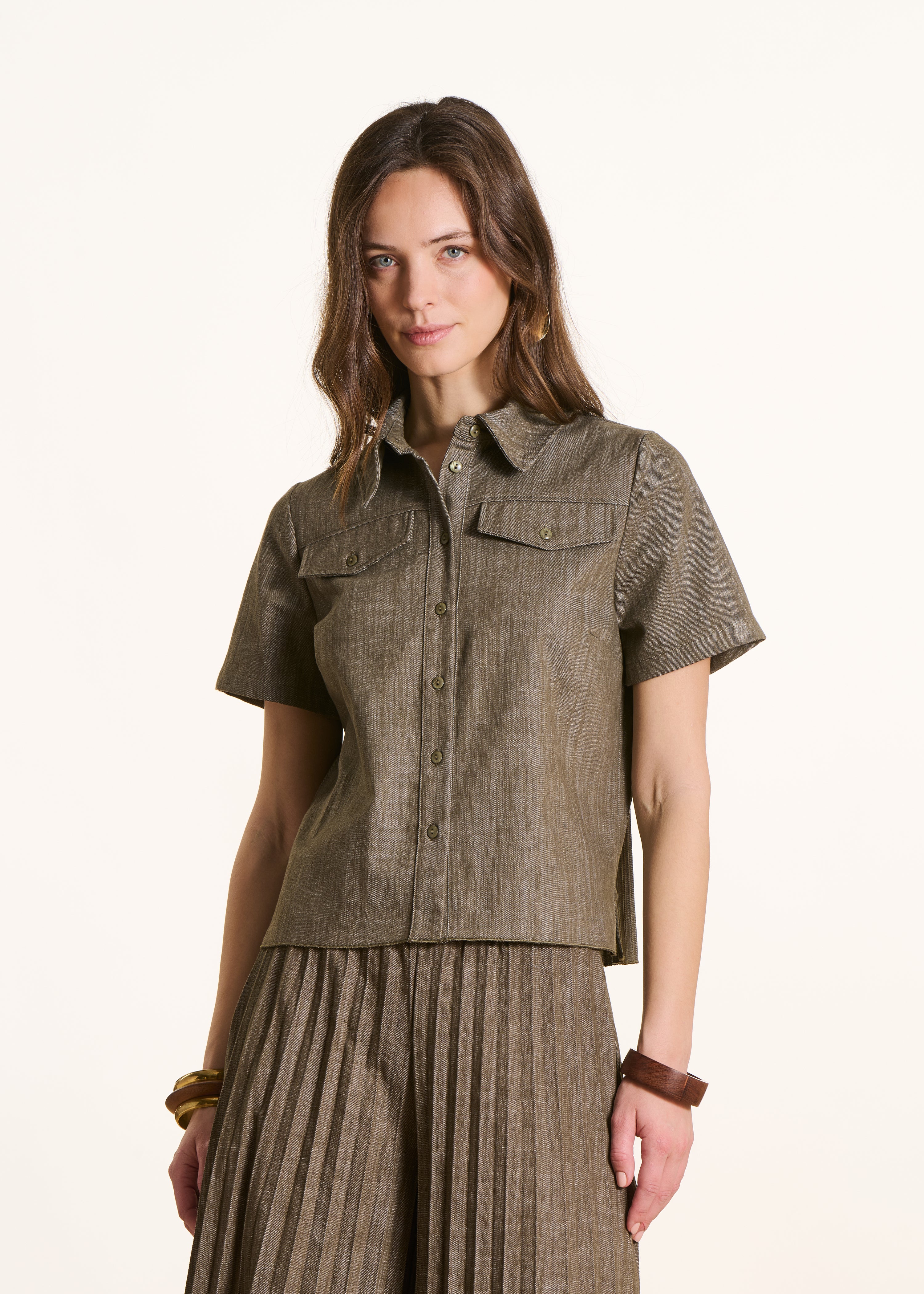 Chemise manches courtes en denim coupe boxy, LA FEE MARABOUTEE