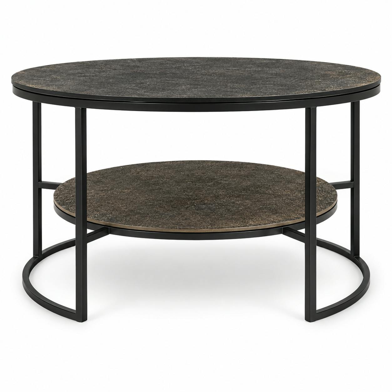 Table basse ronde noir et doré à double plateau KANO, PIER IMPORT