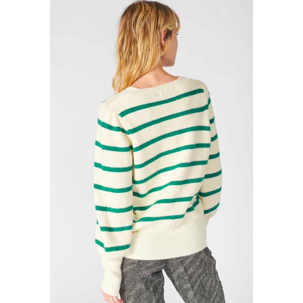 Striped crew neck jumper/sweater green 