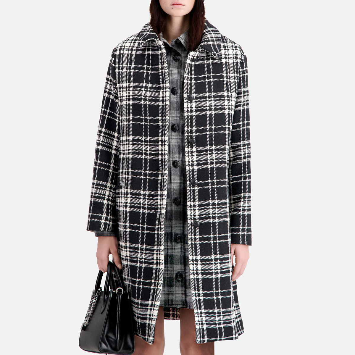 Checked Wool Mix Coat