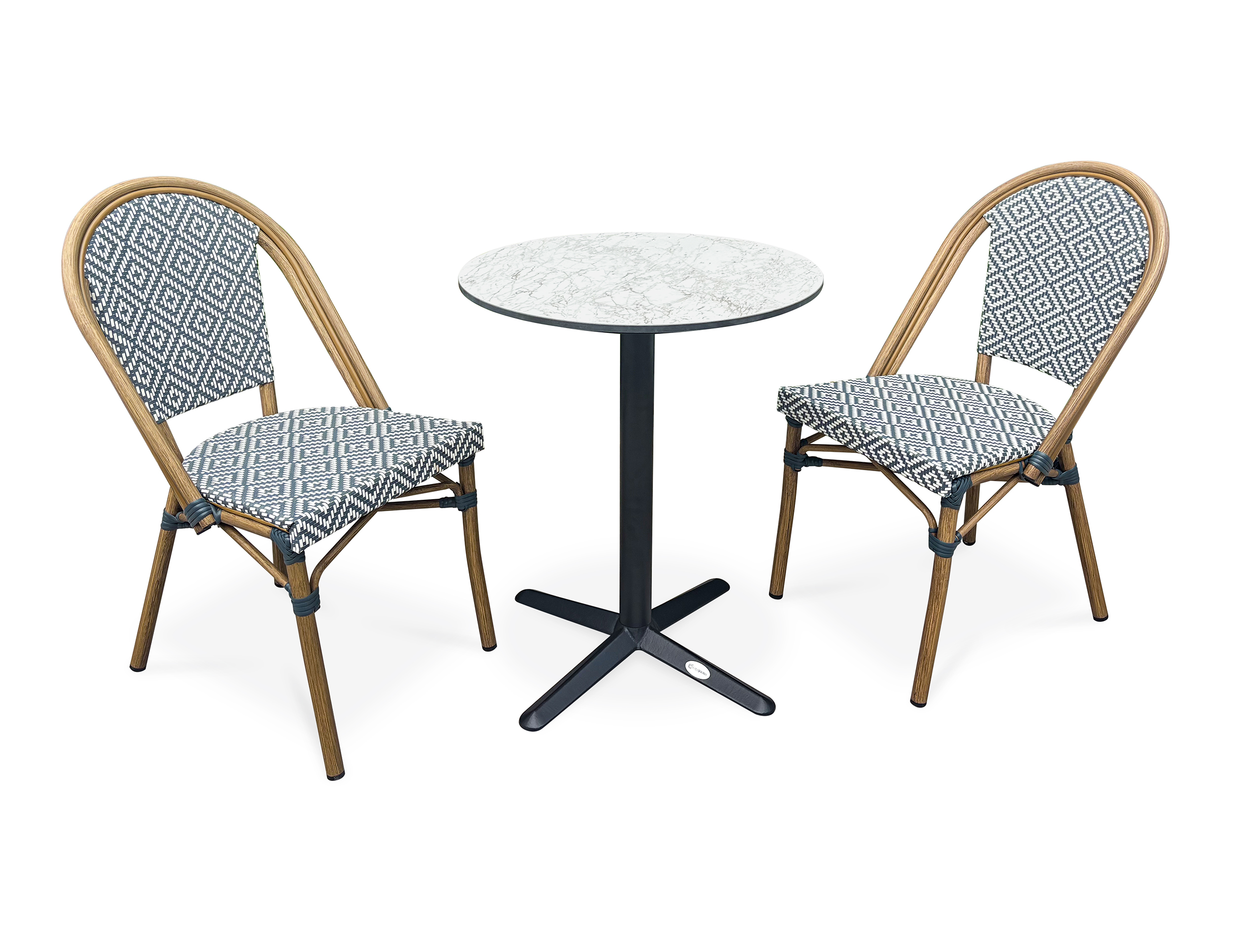 Ensemble repas de jardin en acier et plateau rond en HPL BISTRO, DCB GARDEN