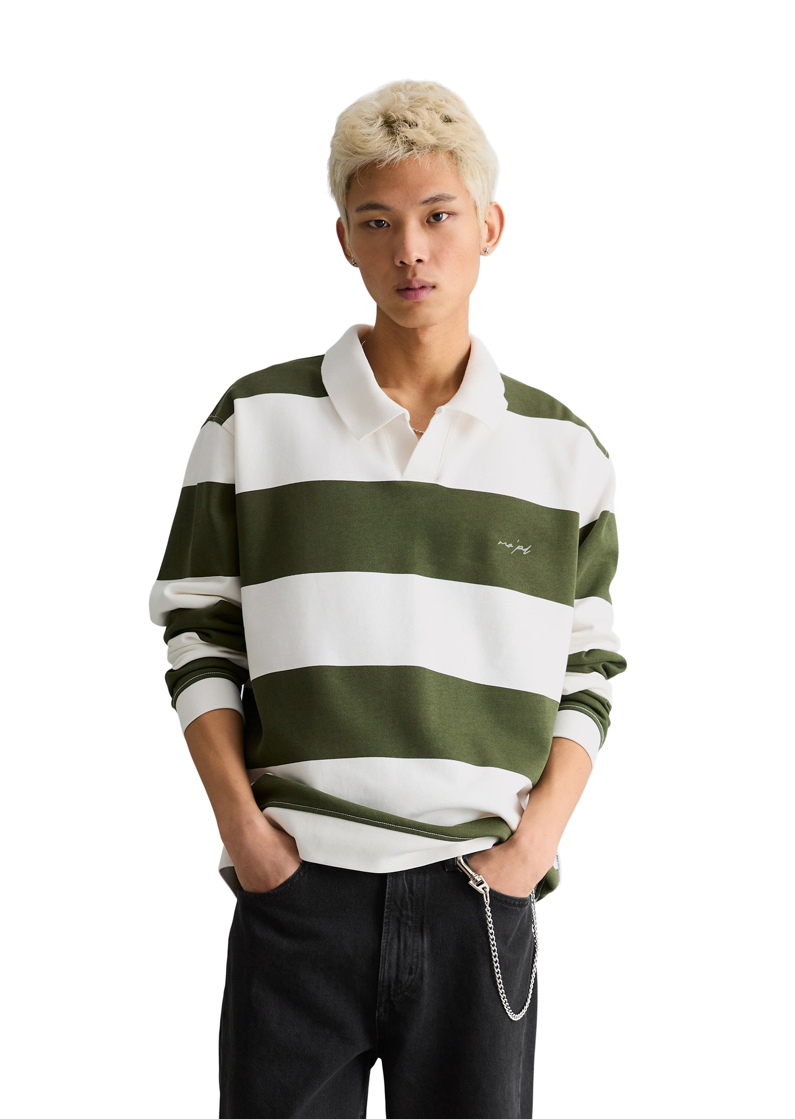Sweat-shirt polo relaxed avec motif à rayures imprimé, MARC O’POLO DENIM