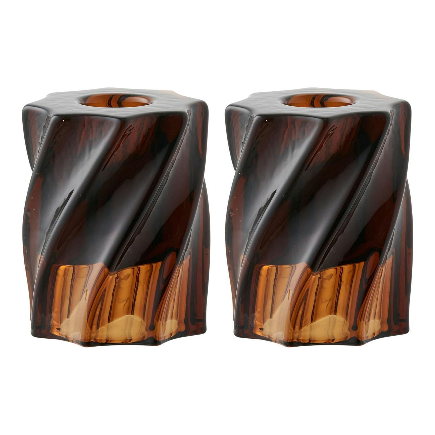 Bougeoir en verre brun strié (lot de 2), PIER IMPORT