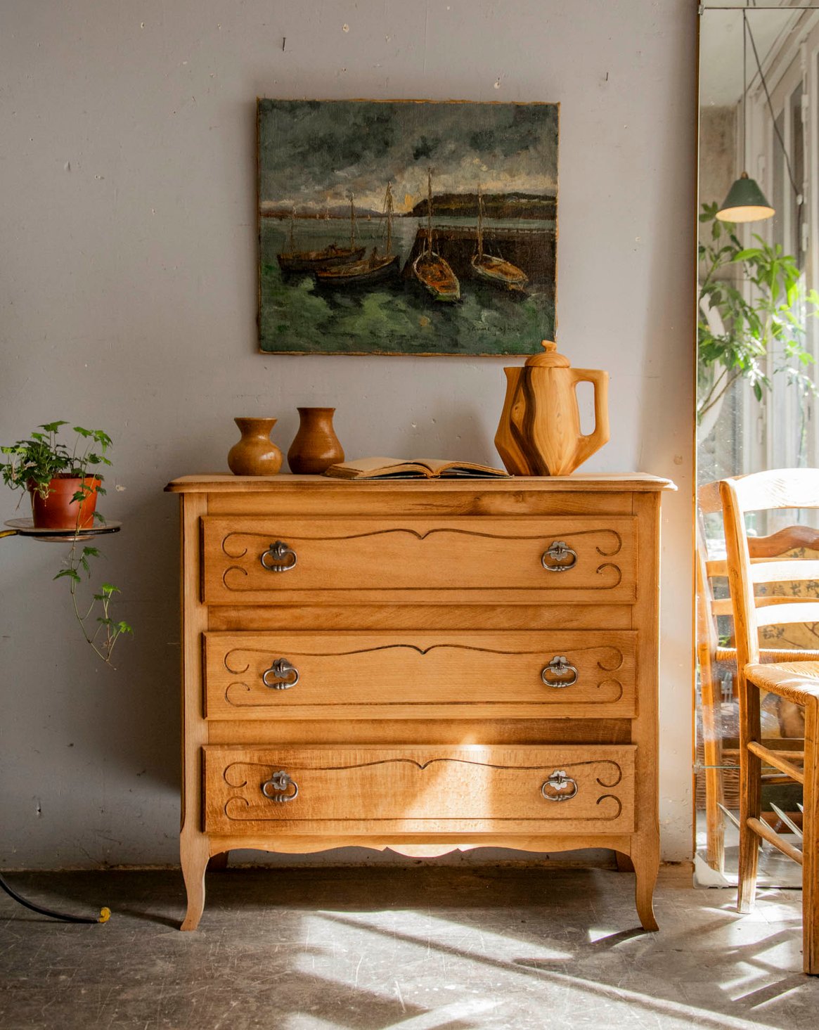 Commode élégante en bois brut Garance N°744 - Bon état, DEBONGOUT