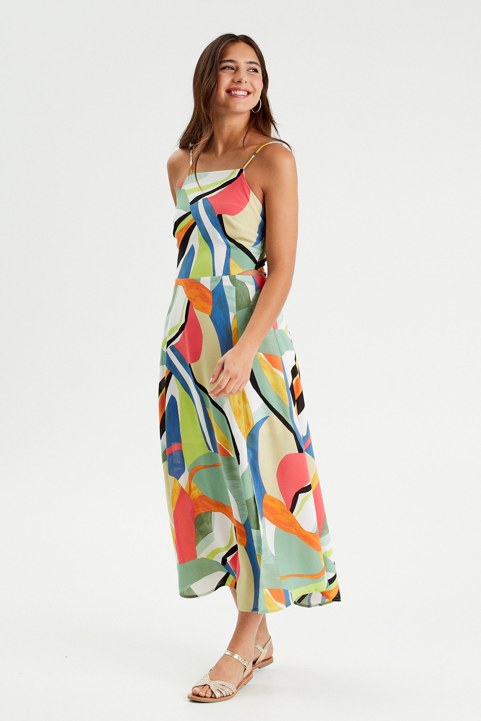 Robe longue evasee ouvertures vert Cache Cache La Redoute