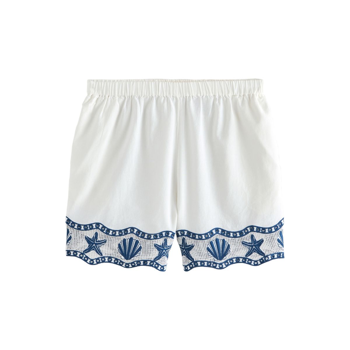 Short en lin mélangé avec broderie coquillage, NEXT