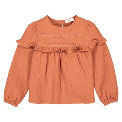 Cotton Ruffled Blouse with Long Sleeves, 3-12 Years LA REDOUTE COLLECTIONS
