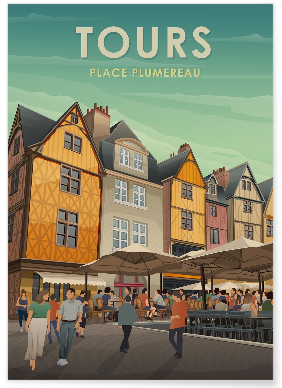 Affiche vintage ville Tours - Place Plumereau 2, L'AFFICHERIE