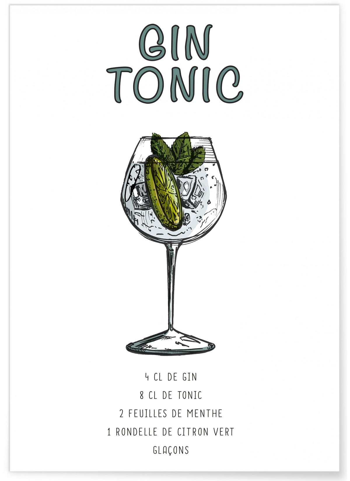 Affiche Cocktail Gin Tonic, L'AFFICHERIE