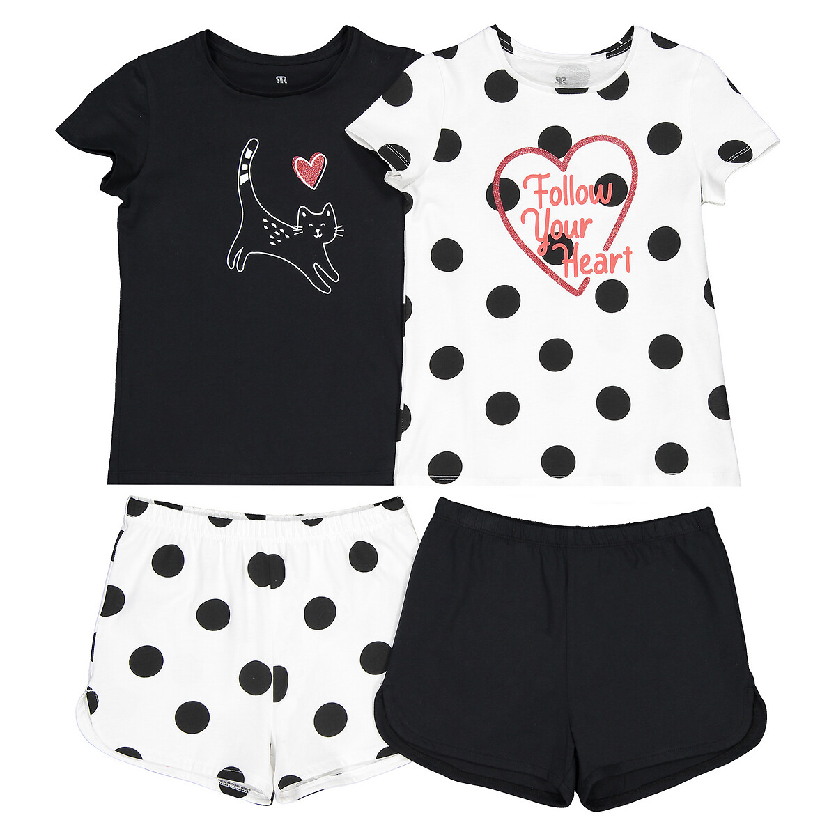 La-V Set Di 2 Pigiama Per Bambina, Top In Cotone Ed Elastan, Pantaloni In Cotone, Manica Lunga, Lavabile A 40°