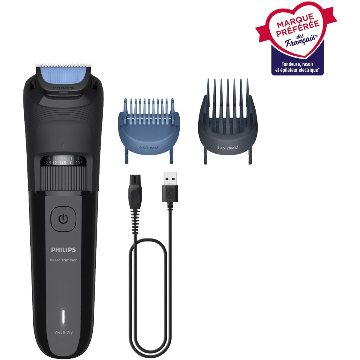 Tondeuse barbe BT3620/15 Series 3000, molette réglable, 40 hauteurs de coupe, précision 0,5 mm, autonomie 70 mn, PHILIPS