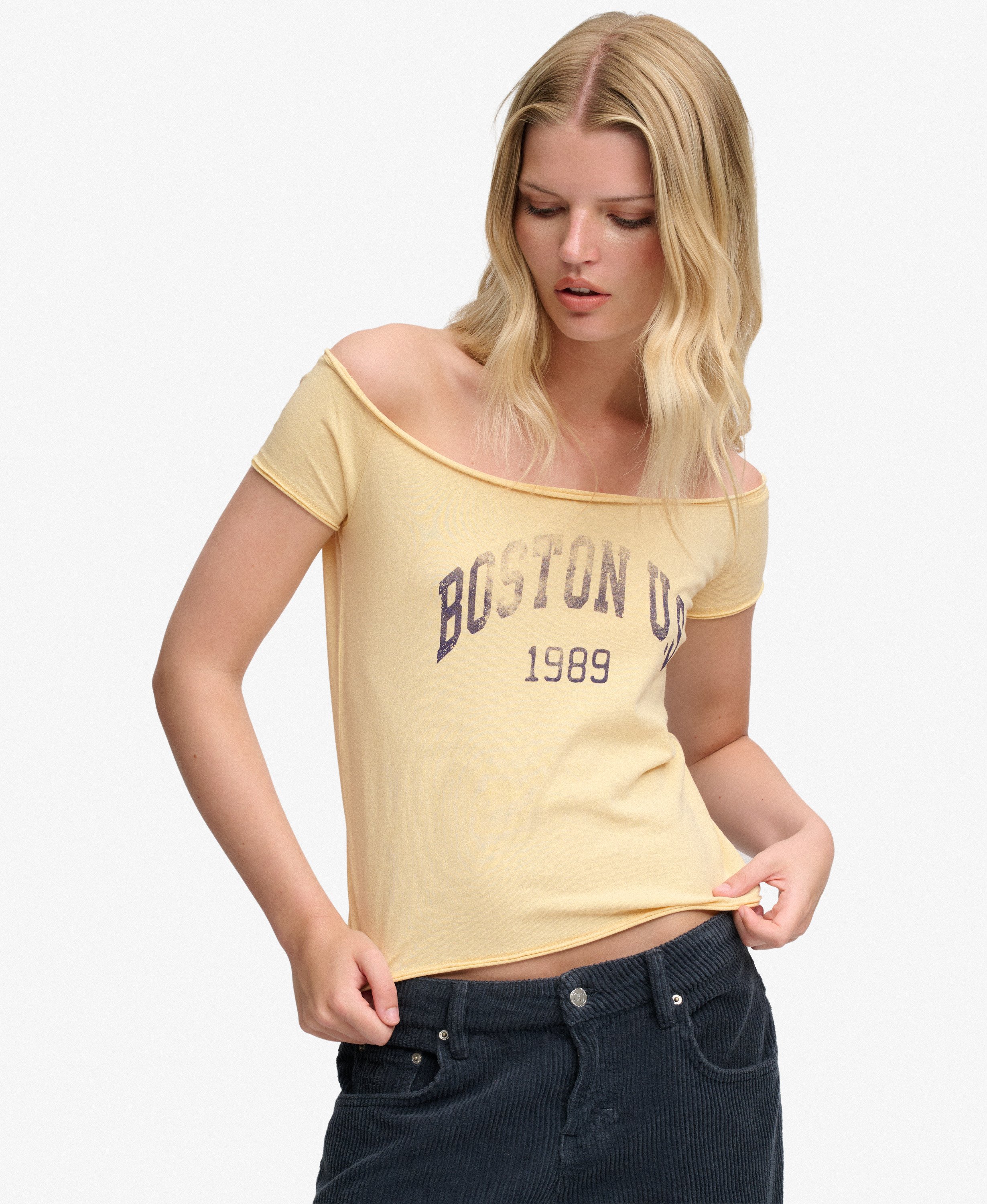 Top Bardot Graphique Manches Courtes Coupe Ajustée, SUPERDRY