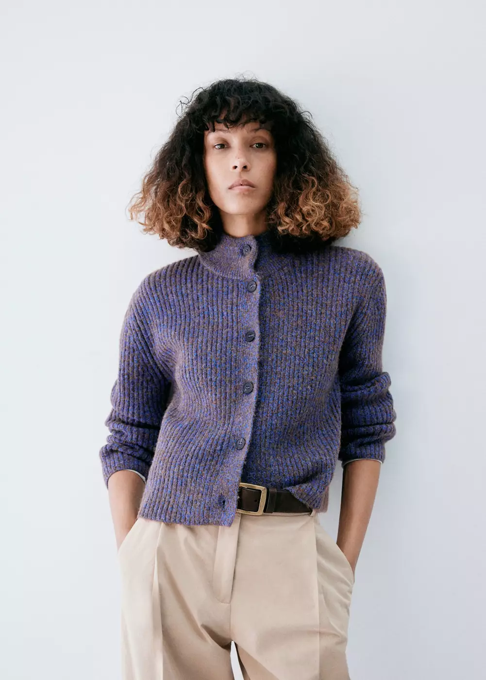 Cardigan chiné à col montant, MANGO