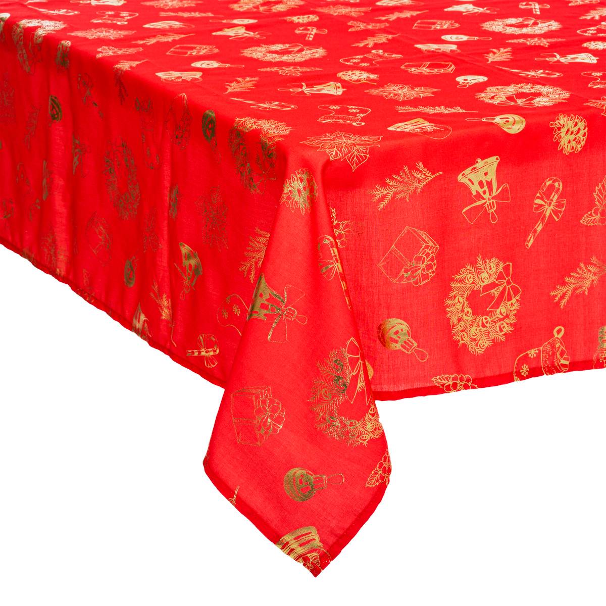 Nappe de Noël "Marché de Noël" motifs dorés 140x360cm, FEERIC LIGHTS & CHRISTMAS