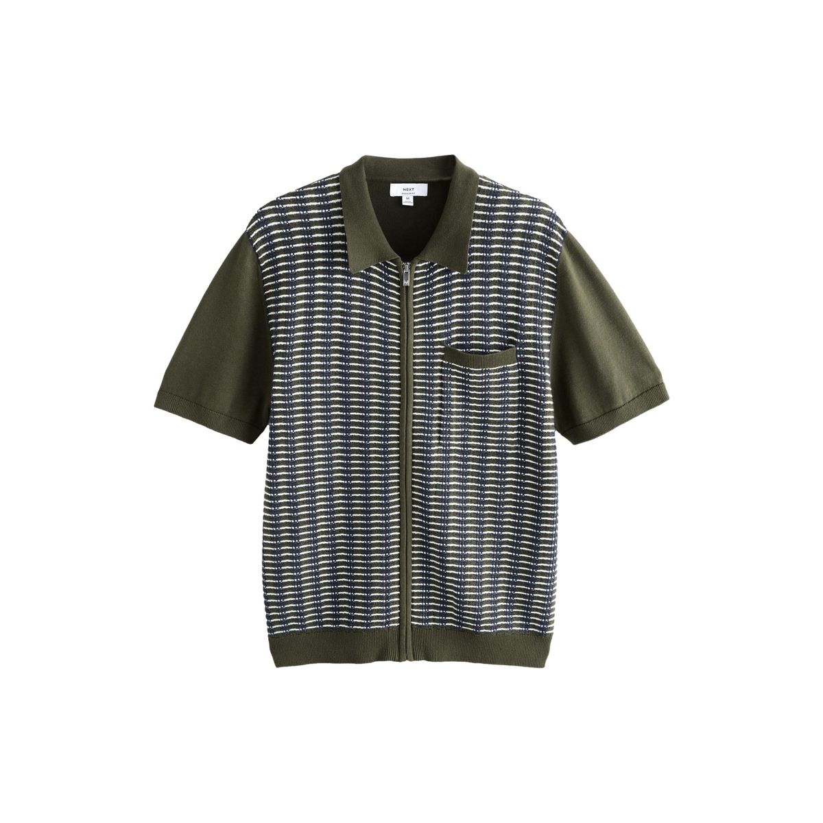 Polo standard zippé en maille à rayures, NEXT