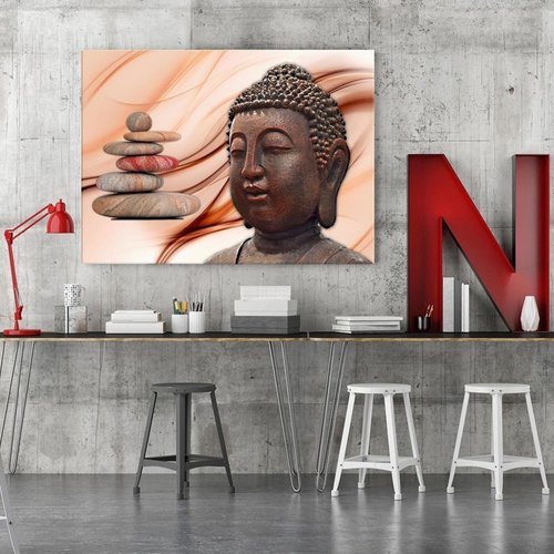 Tableau Zen Bouddha : Méditation Florale Rouge et Or, H 80 cm