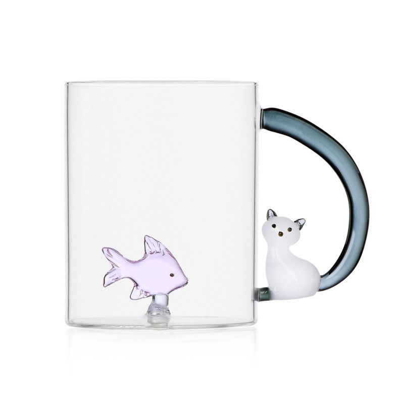 Mug verre design chat poisson TABBY CAT, ICHENDORF