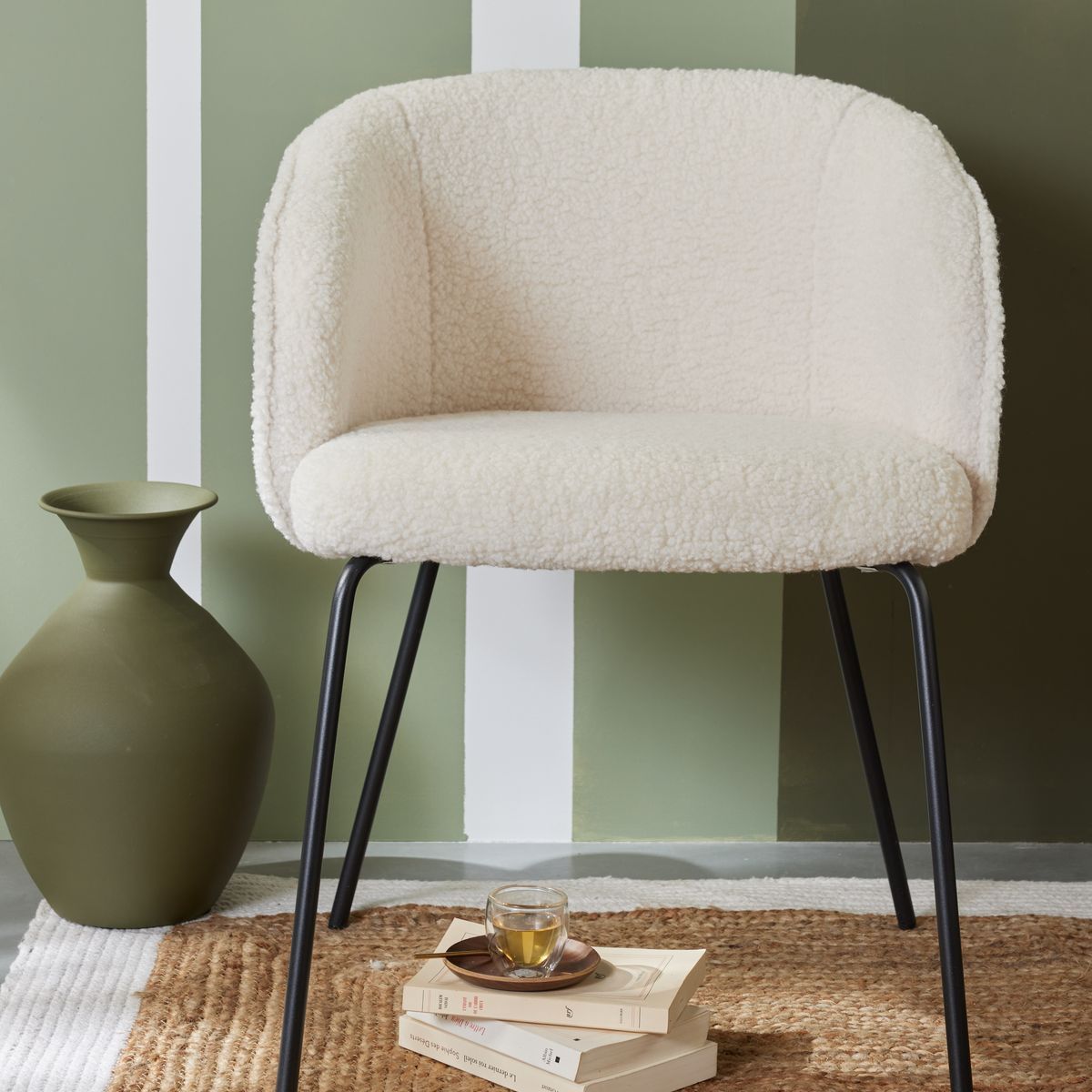 Fauteuil bouclette uni MATCHA, FACTORY