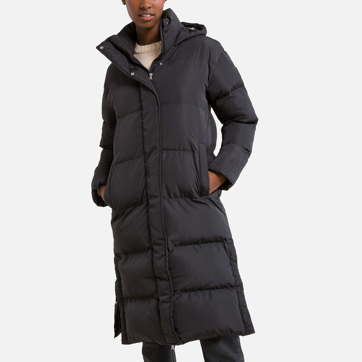 Image of Long Hooded Padded Jacket in Loose Fit