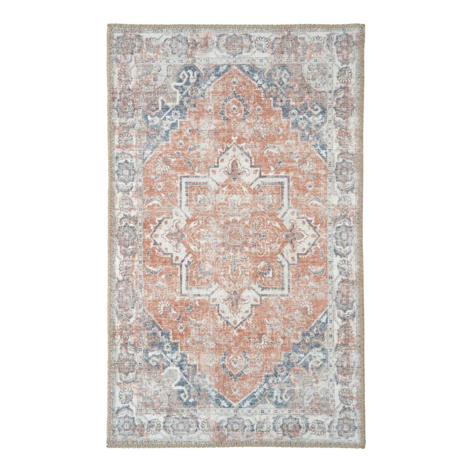 Tapis d'entrée intérieur vintage tons orange et bleu FEZ, PIER IMPORT