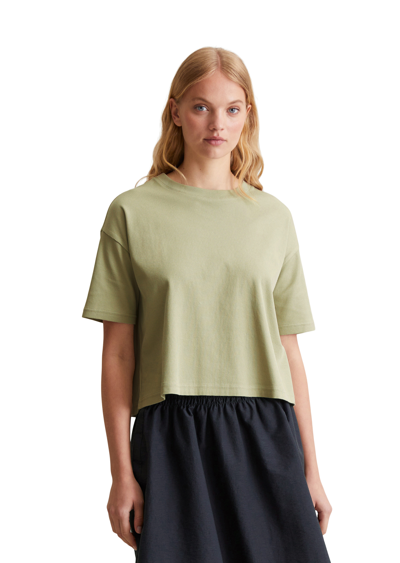 T-shirt oversize cropped en coton bio côtelé, MARC O’POLO DENIM