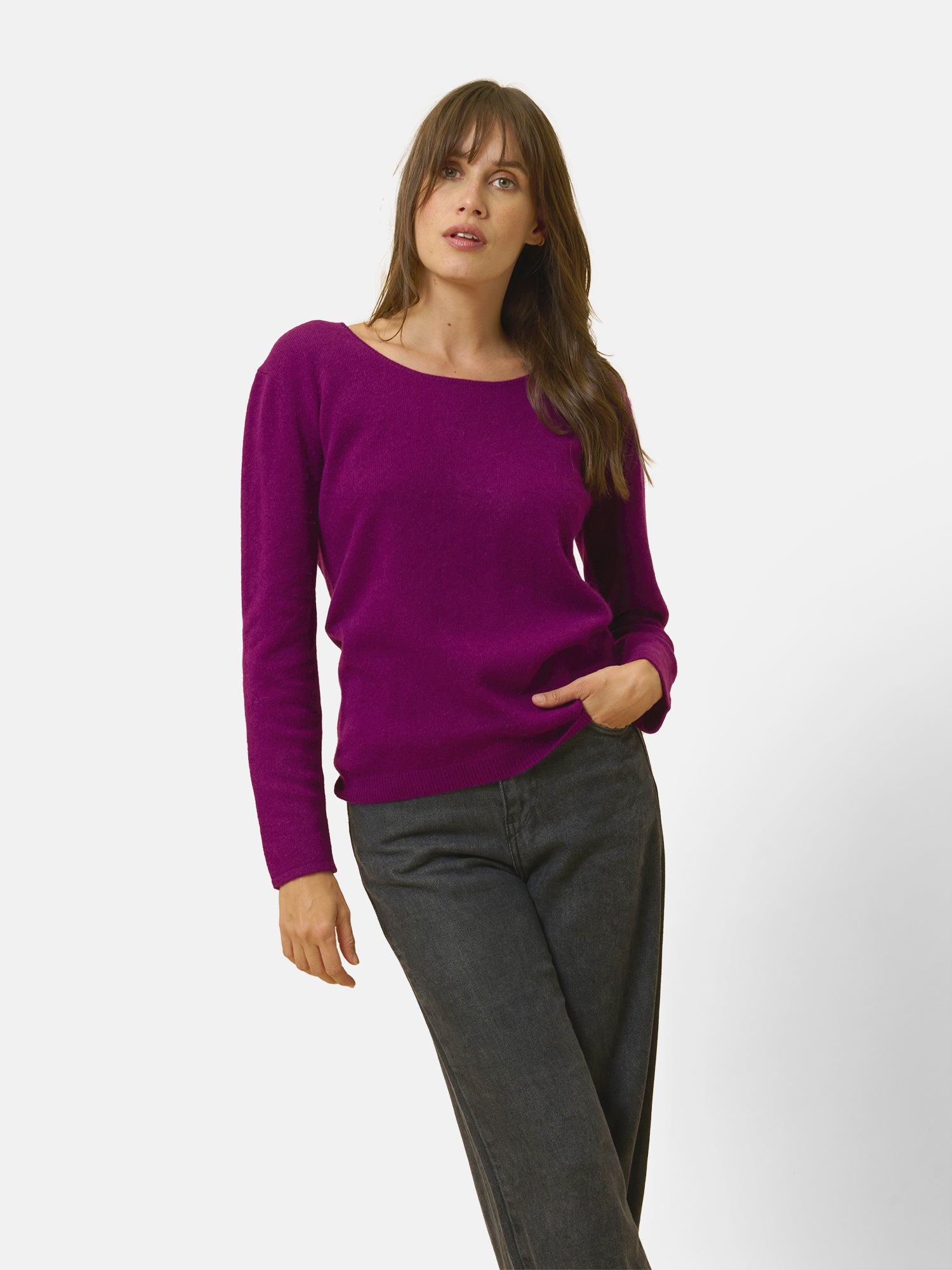 Pull Col Bateau Prune Fiona, JUST CASHMERE