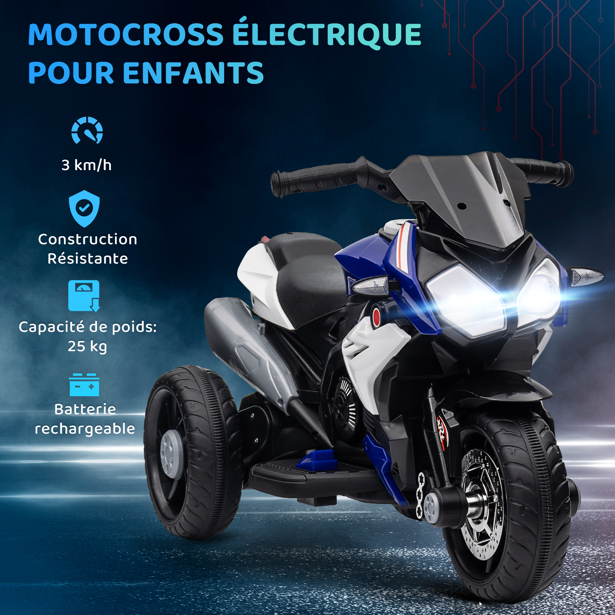 Moto électrique pour enfants 25 W 6 V 3 Km/h effets lumineux et sonores roulettes amovibles rouge - Véhicule électrique enfant